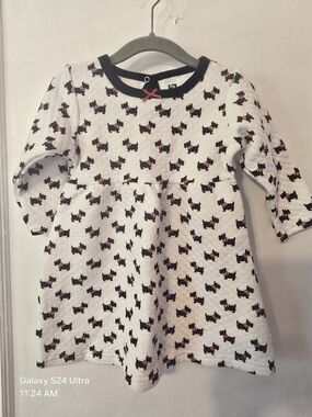 Hudson Baby Girls' White Dress with Black Scottie Dog Print